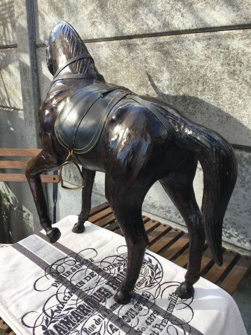 STUNNING LARGE GENUINE LEATHER HORSE STATUE