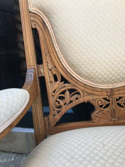 Stunning Edwardian upholstered arm chair with exquisite carved detailing