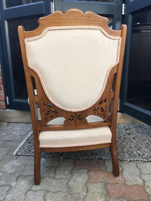 Stunning Edwardian upholstered arm chair with exquisite carved detailing