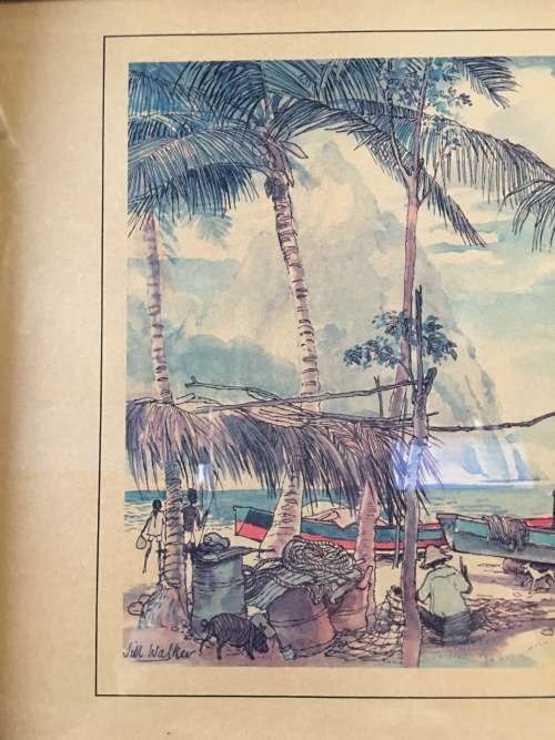 Stunning Framed water color by renowned artist Jill Walker "Petit Piton" St Lucia West Indies