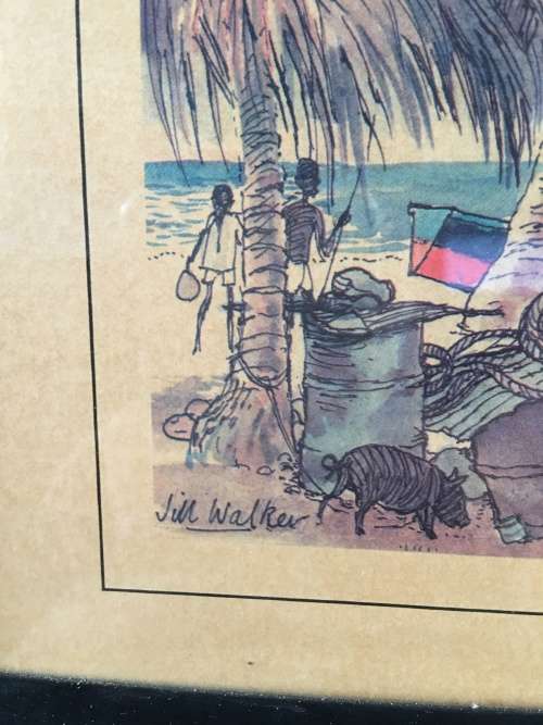 Stunning Framed water color by renowned artist Jill Walker "Petit Piton" St Lucia West Indies