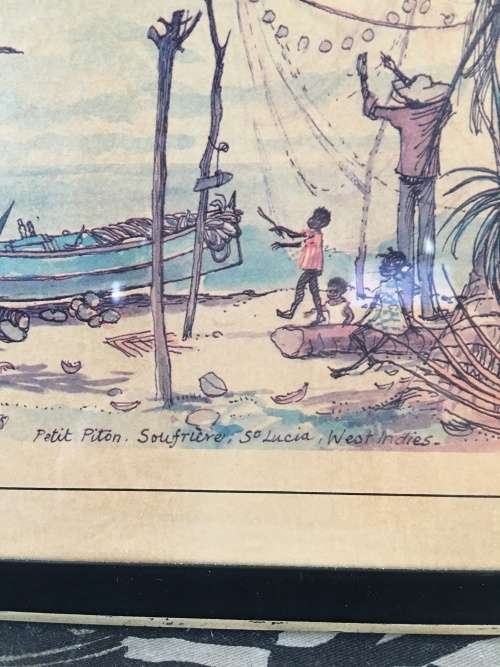 Stunning Framed water color by renowned artist Jill Walker "Petit Piton" St Lucia West Indies
