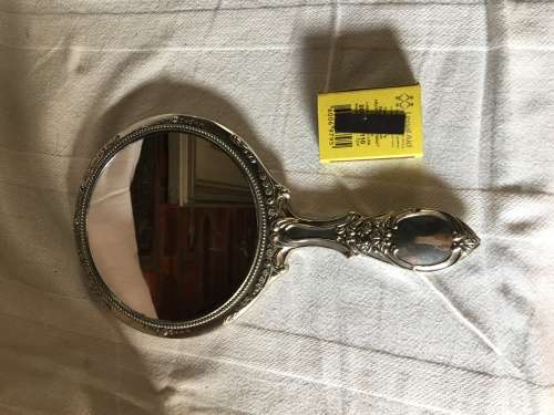 STUNNING ANTIQUE HEAVY SILVER PLATED HAND MIRROR