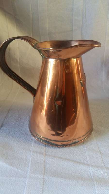 Stunning Antique Copper Quart Jug with stamp of Crown and Initials, Clearly marked