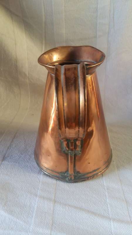 Stunning Antique Copper Quart Jug with stamp of Crown and Initials, Clearly marked