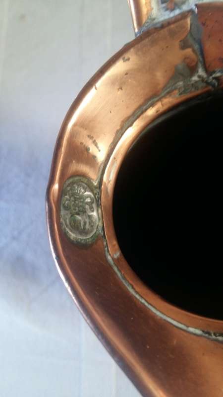 Stunning Antique Copper Quart Jug with stamp of Crown and Initials, Clearly marked
