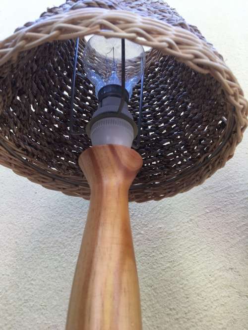 STUNNING PAIR OF PINE BEDSIDE LAMPS WITH WICKER SHADES