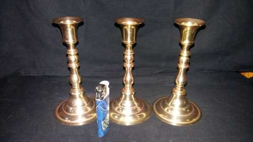 3 Solid  Brass candle stick holders