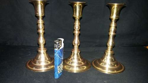 3 Solid  Brass candle stick holders