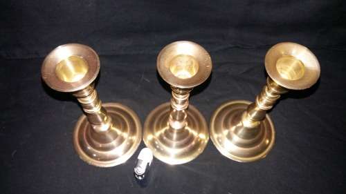 3 Solid  Brass candle stick holders