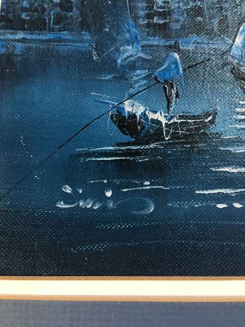 WOW !!! A GORGEOUS FRAMED OIL ON BOARD OF HONG KONG JUNK SHIPS signed