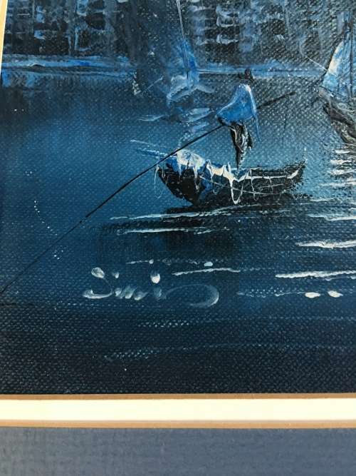 WOW !!! A GORGEOUS FRAMED OIL ON BOARD OF HONG KONG JUNK SHIPS signed