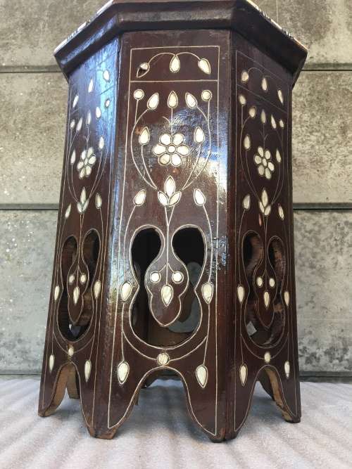 A STUNNING BALI TEAK TABLE WITH MOTHER OF PEARL AND SILVER INLAY