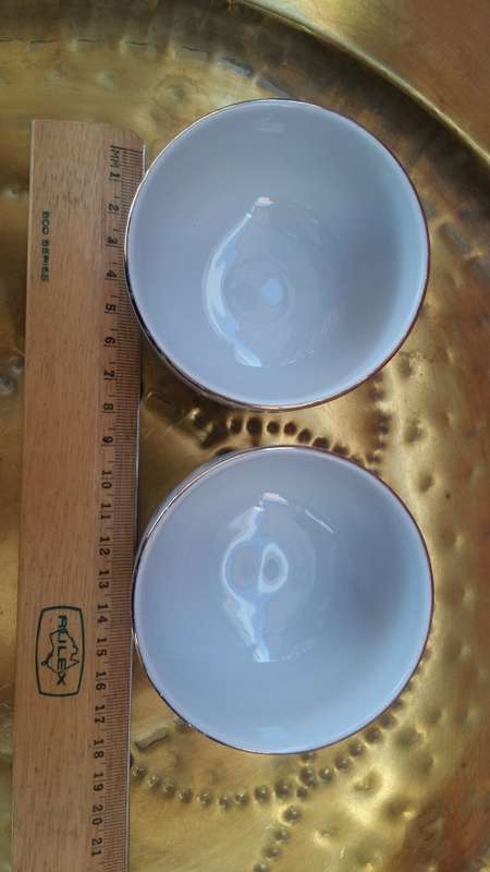 Chinese White porcelain Sauce bowls. Painted with children holding up discs with calligraphy. 7.5 cm