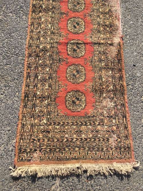 VERY WELL WORN GENUINE WOOL HAND KNOTTED BOKHARA PERSIAN CARPET RUNNER  3570 X 770mm