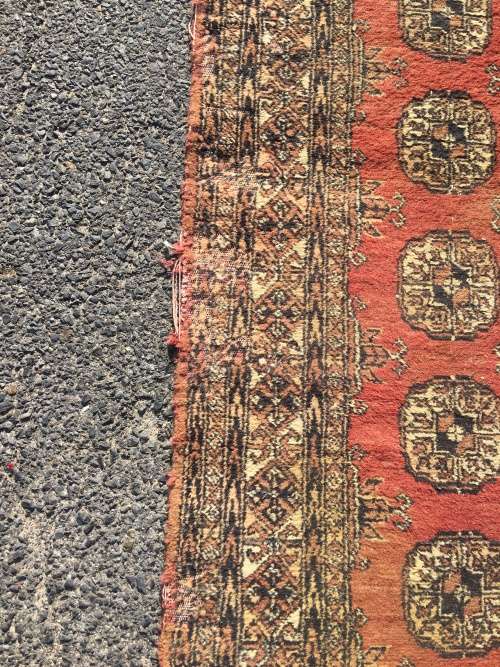 VERY WELL WORN GENUINE WOOL HAND KNOTTED BOKHARA PERSIAN CARPET RUNNER  3570 X 770mm