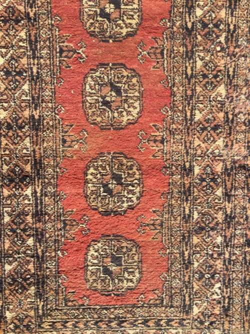 VERY WELL WORN GENUINE WOOL HAND KNOTTED BOKHARA PERSIAN CARPET RUNNER  3570 X 770mm