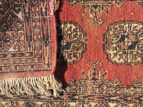 VERY WELL WORN GENUINE WOOL HAND KNOTTED BOKHARA PERSIAN CARPET RUNNER  3570 X 770mm