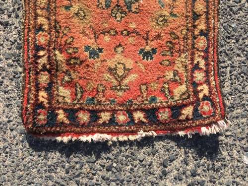 VERY WELL WORN GENUINE WOOL HAND KNOTTED PERSIAN PRAYER RUG 770 X 445mm