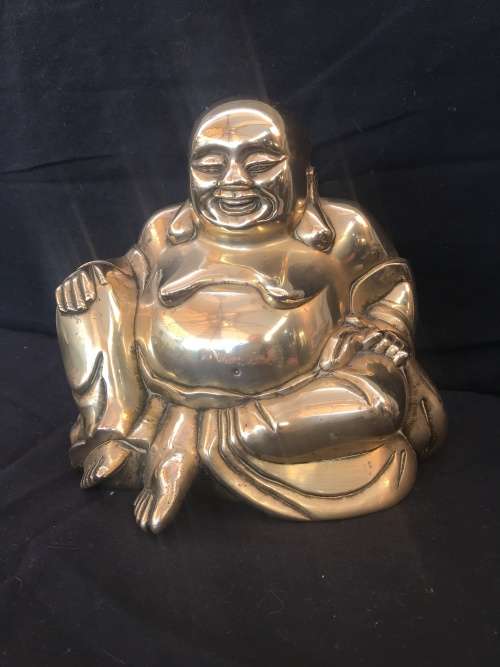 GORGEOUS HEAVY LARGE BRASS BUDDHA 195mm HIGH X 220mm WIDE 2.7kg's , GREAT VALUE