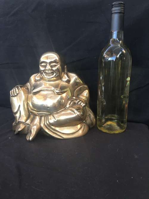 GORGEOUS HEAVY LARGE BRASS BUDDHA 195mm HIGH X 220mm WIDE 2.7kg's , GREAT VALUE