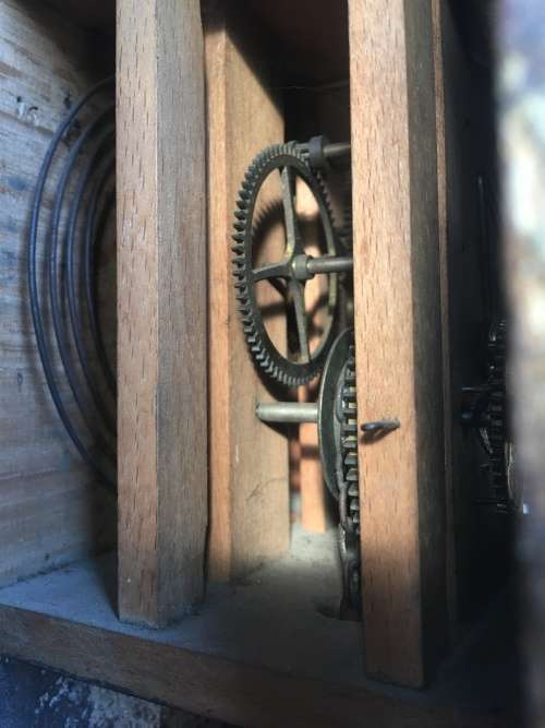 WOW !!!!   ANTIQUE WOODEN WALL CLOCK WITH SOLID BRASS HANDS weight driven