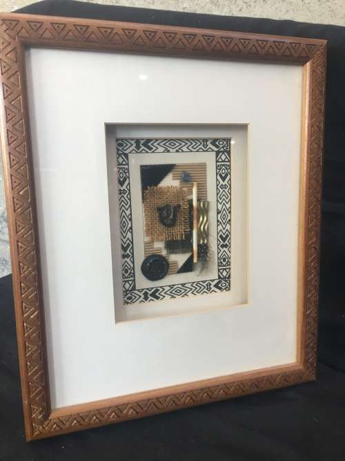 STUNNING FRAMED BOXED AFRICAN ARTWORK WITH A BRONZED RHINO