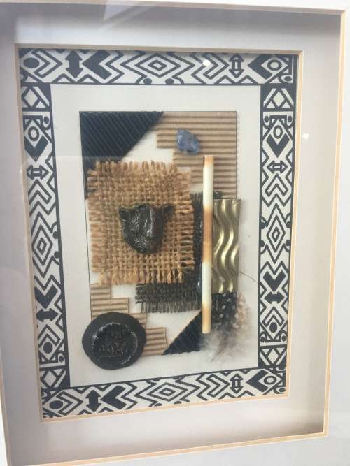 STUNNING FRAMED BOXED AFRICAN ARTWORK WITH A BRONZED RHINO