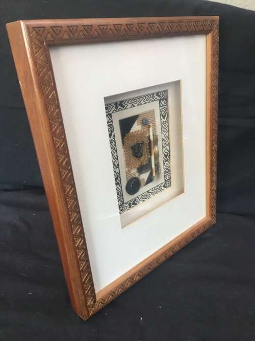 STUNNING FRAMED BOXED AFRICAN ARTWORK WITH A BRONZED RHINO