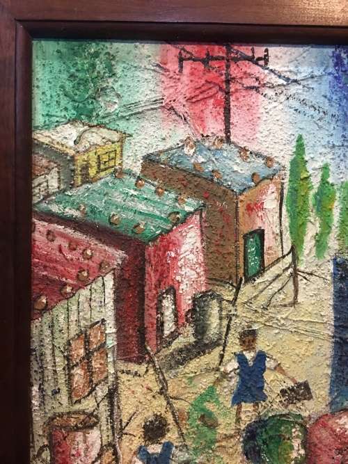 WOW !!! A STUNNING FRAMED HEAVY OIL ON BOARD "TOWNSHIP" BY FAMOUS SA ARTIST T.J.MOLETSANE