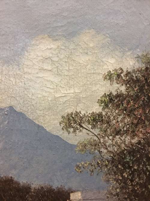 An incredible framed oil on canvas of a cottage scene in an antique frame signed A.L.Kleu