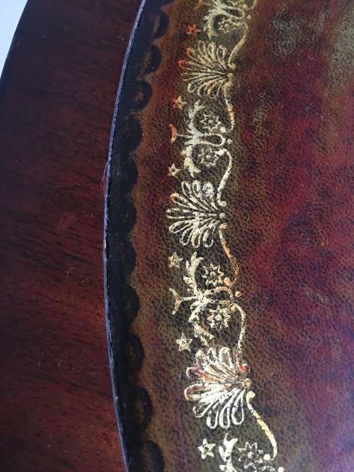WOW !!!!! EXQUISITE ANTIQUE LEATHER INLAID 3 DRAWER DRUM TOP TABLE