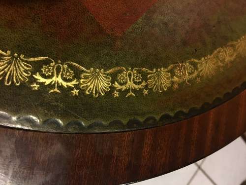 WOW !!!!! EXQUISITE ANTIQUE LEATHER INLAID 3 DRAWER DRUM TOP TABLE