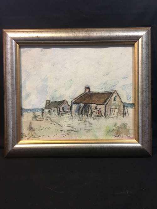 STUNNING FRAMED VINTAGE MIXED MEDIA LANDSCAPE SIGNED L.NEETLING,1981