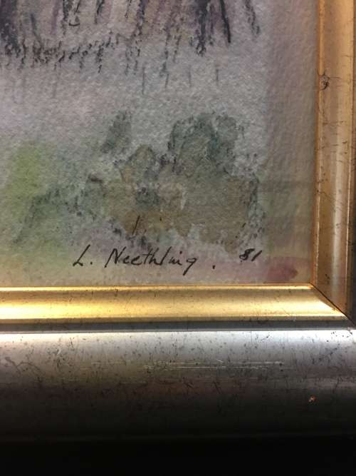 STUNNING FRAMED VINTAGE MIXED MEDIA LANDSCAPE SIGNED L.NEETLING,1981