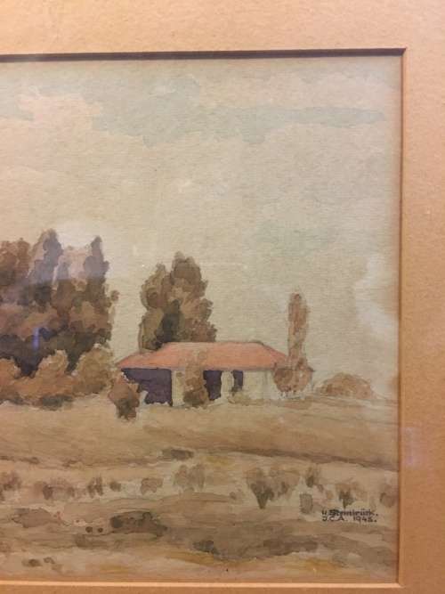 STUNNING FRAMED VINTAGE WATER COLOR SIGNED H.STEINBRUCK, c1945