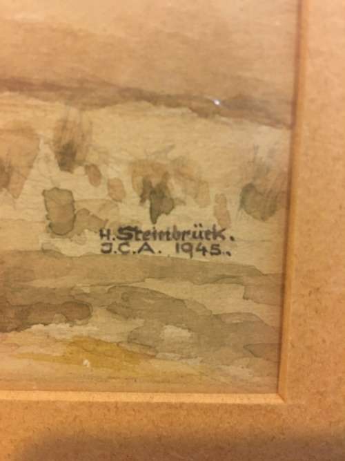 STUNNING FRAMED VINTAGE WATER COLOR SIGNED H.STEINBRUCK, c1945