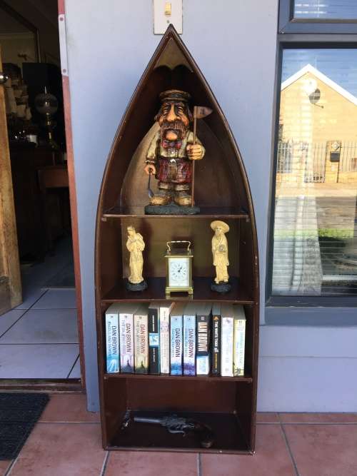 WOW !!! HAND PAINTED BOAT SHAPED BOOK SHELF ,CORNER DISPLAY CABINET