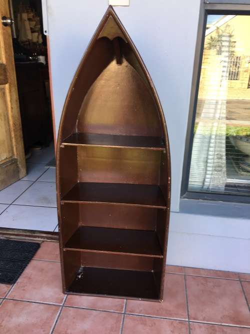 WOW !!! HAND PAINTED BOAT SHAPED BOOK SHELF ,CORNER DISPLAY CABINET
