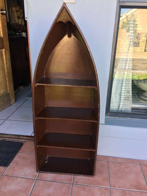 WOW !!! HAND PAINTED BOAT SHAPED BOOK SHELF ,CORNER DISPLAY CABINET