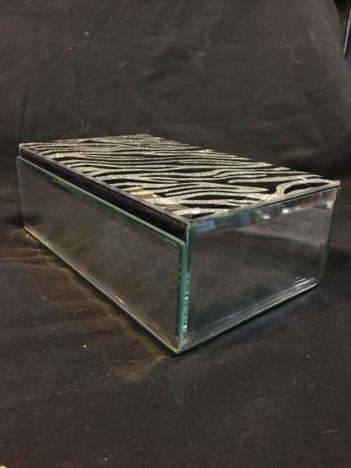 WOW !! STUNNING ZEBRA DESIGN STYLE BEVELED MIRROR SURROUND JEWELRY BOX