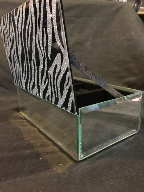 WOW !! STUNNING ZEBRA DESIGN STYLE BEVELED MIRROR SURROUND JEWELRY BOX