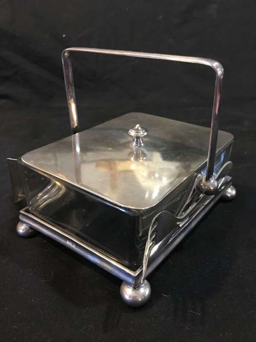 WOW !! FANTASTIC VINTAGE SILVER PLATED CAVIAR BOWL WITH THE ACCOMPANYING SERVING SPOON AND FORK
