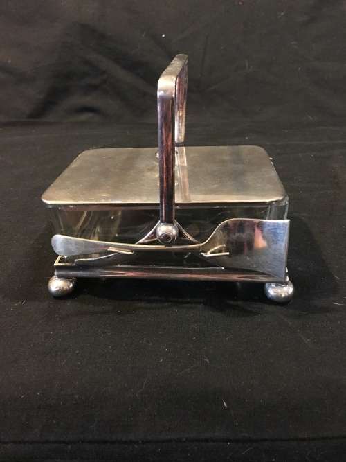 WOW !! FANTASTIC VINTAGE SILVER PLATED CAVIAR BOWL WITH THE ACCOMPANYING SERVING SPOON AND FORK