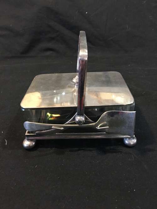 WOW !! FANTASTIC VINTAGE SILVER PLATED CAVIAR BOWL WITH THE ACCOMPANYING SERVING SPOON AND FORK