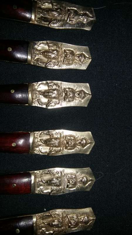Collectible Set of 6 Vintage Thailand Siam, Brass and Teak Spoons.