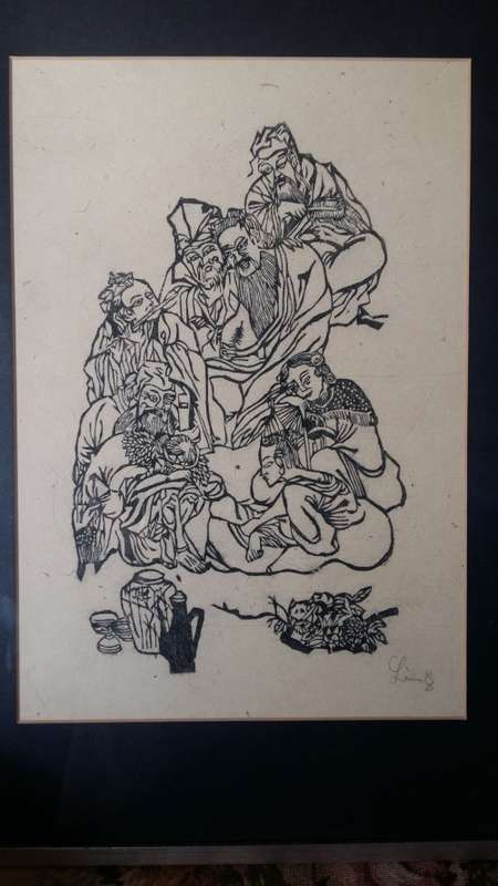 WOW !! Stunning highly collectible framed Chinese Ink art of " THE EIGHT IMMORTALS" signed by Ling