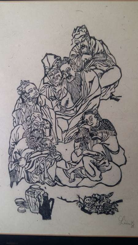 WOW !! Stunning highly collectible framed Chinese Ink art of " THE EIGHT IMMORTALS" signed by Ling