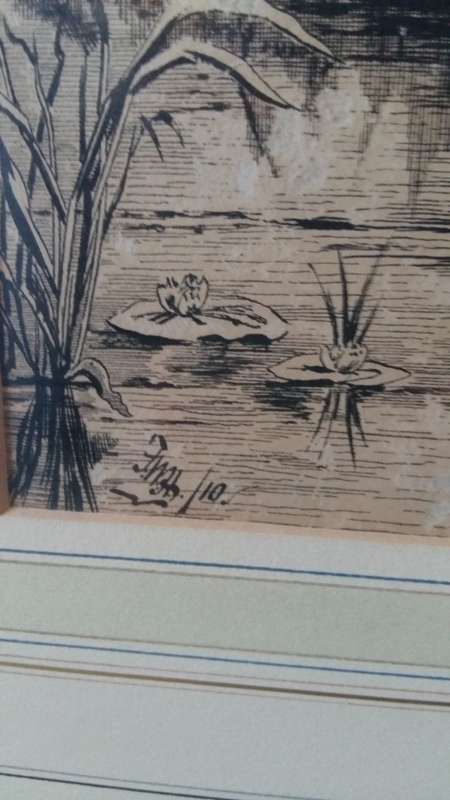Old Original Antique Victorian Print 1881 Men Fishing Under Bridge in a Stunning heavy gilt frame.