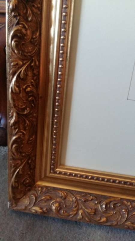 Old Original Antique Victorian Print 1881 Men Fishing Under Bridge in a Stunning heavy gilt frame.